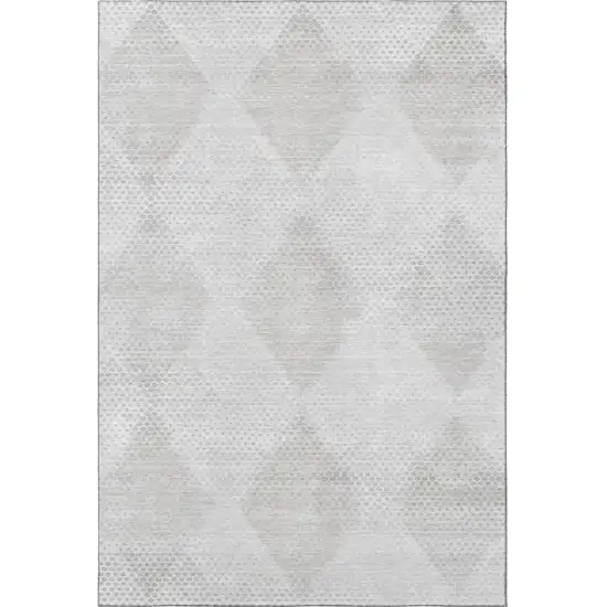Ivory And Silver Geometric Washable Area Rug With UV Protection Photo 4