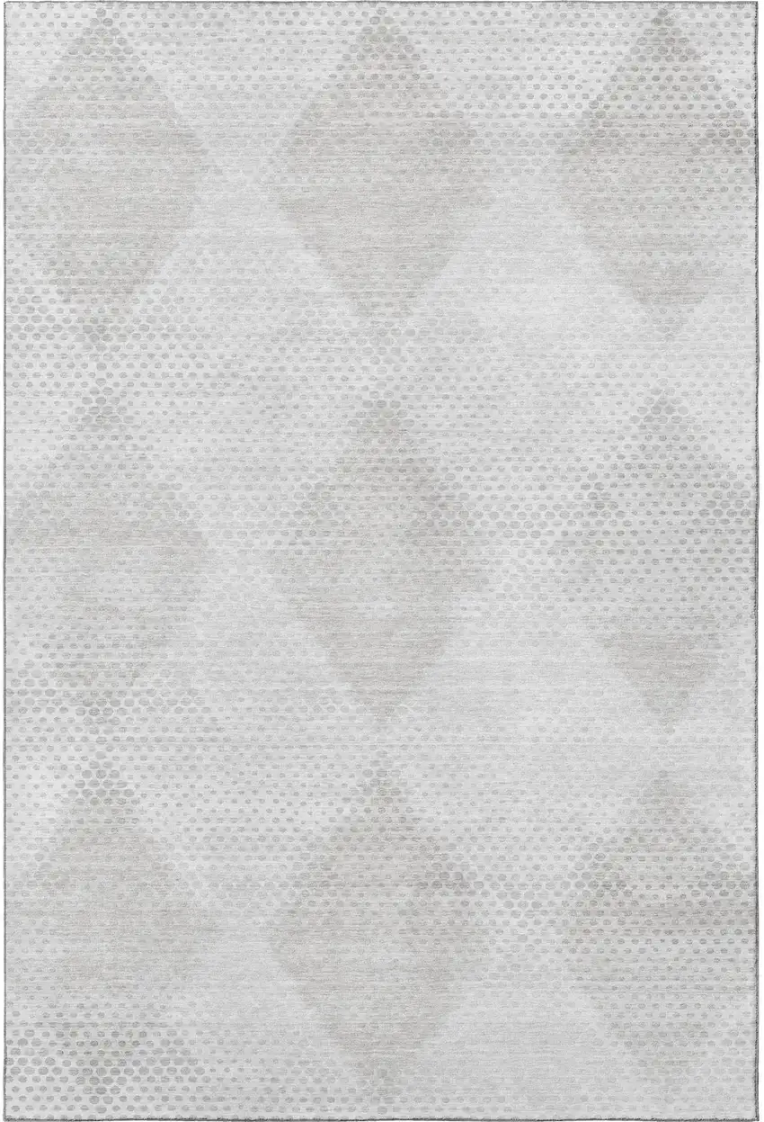 Ivory And Silver Geometric Washable Area Rug With UV Protection Photo 4