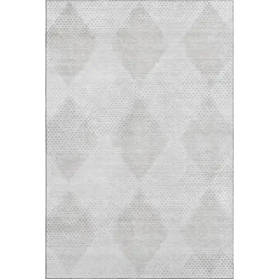 Ivory And Silver Geometric Washable Area Rug With UV Protection Photo 1