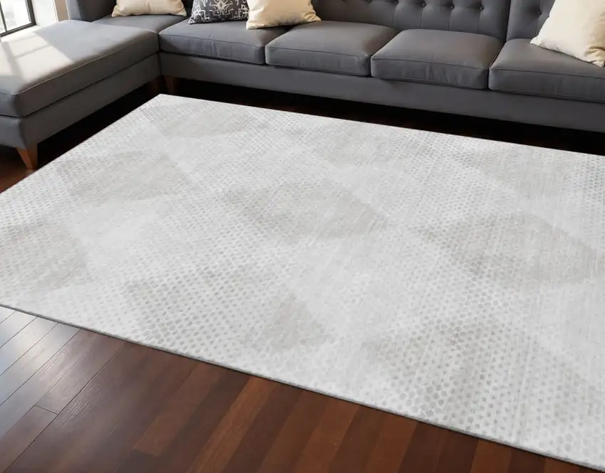 Ivory And Silver Geometric Washable Area Rug With UV Protection Photo 2