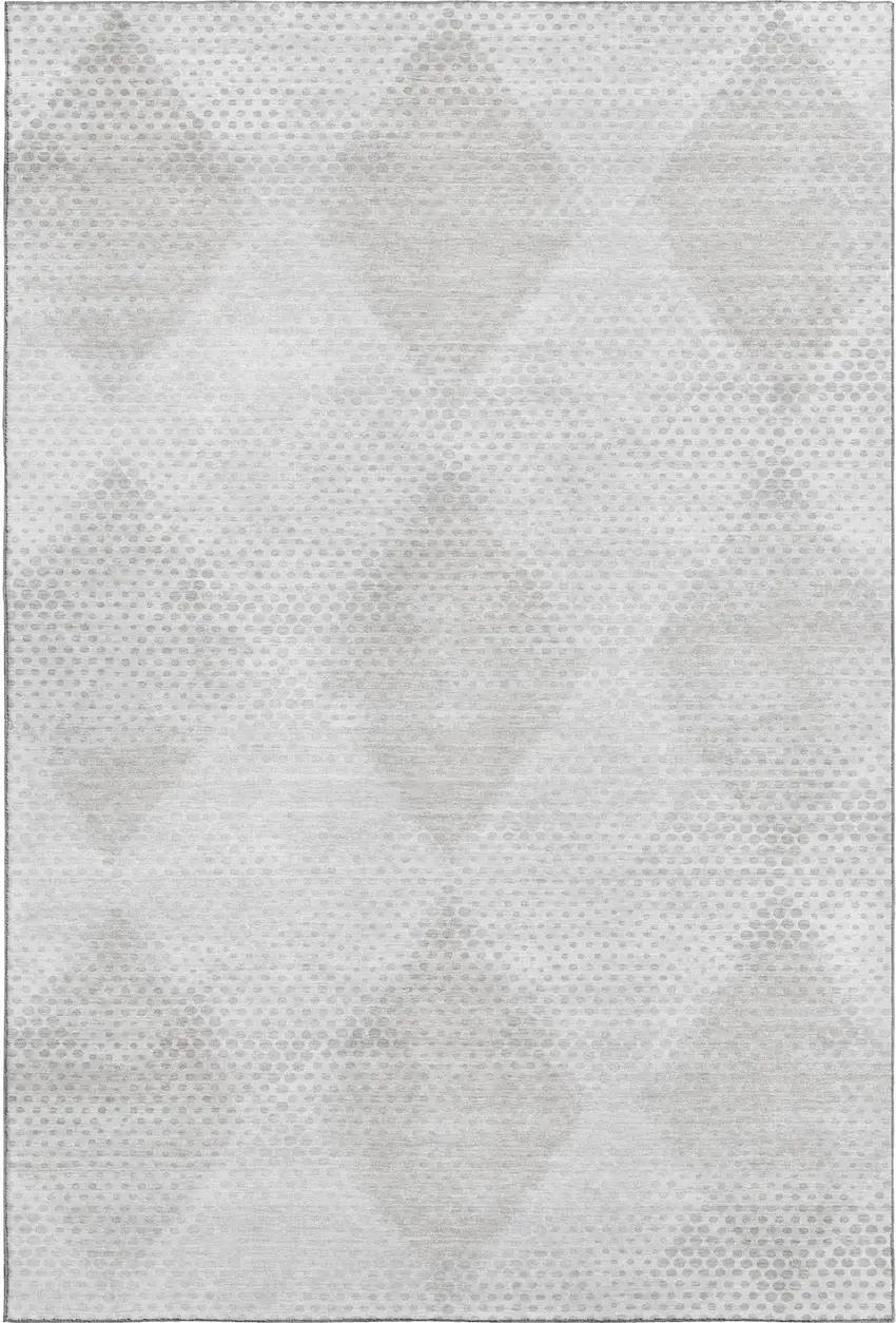 Ivory And Silver Geometric Washable Area Rug With UV Protection Photo 2