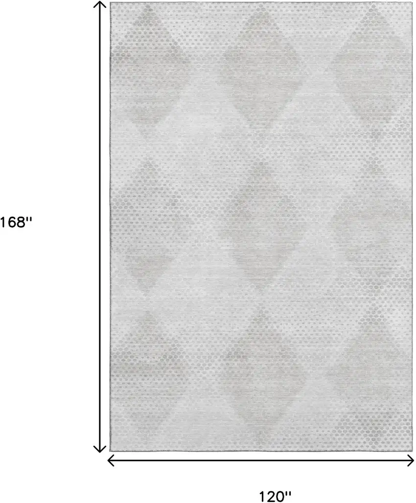 Ivory And Silver Geometric Washable Area Rug With UV Protection Photo 3