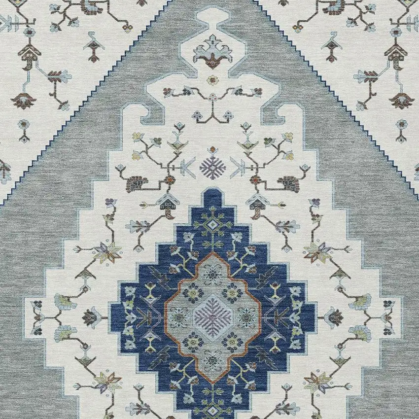 Ivory And Silver Geometric Washable Indoor Outdoor Area Rug Photo 2