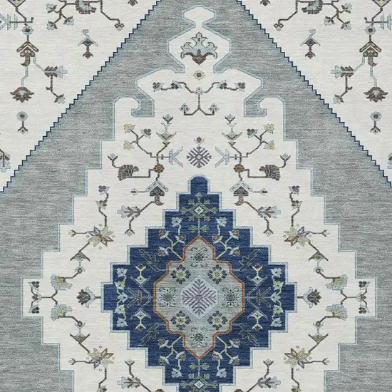 Ivory And Silver Geometric Washable Indoor Outdoor Area Rug Photo 2