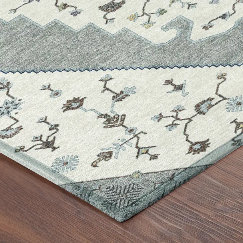 Ivory And Silver Geometric Washable Indoor Outdoor Area Rug Photo 8