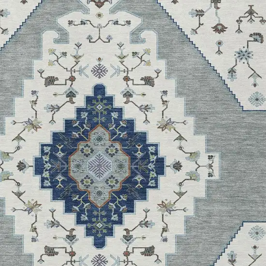 Ivory And Silver Geometric Washable Indoor Outdoor Area Rug Photo 2