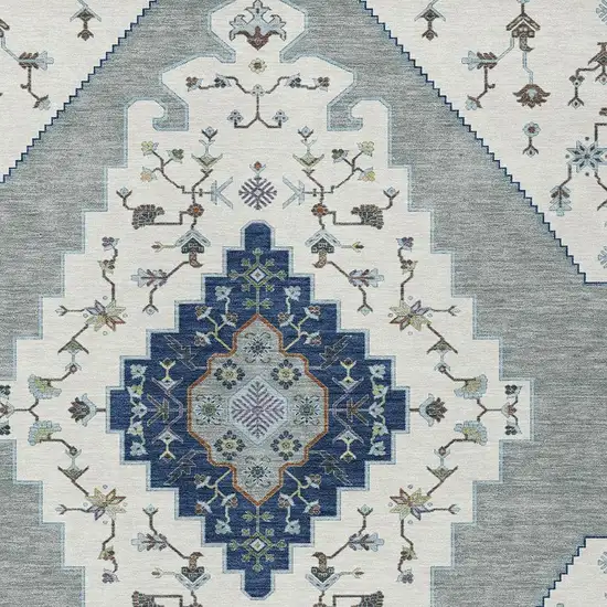 Ivory And Silver Geometric Washable Indoor Outdoor Area Rug Photo 2