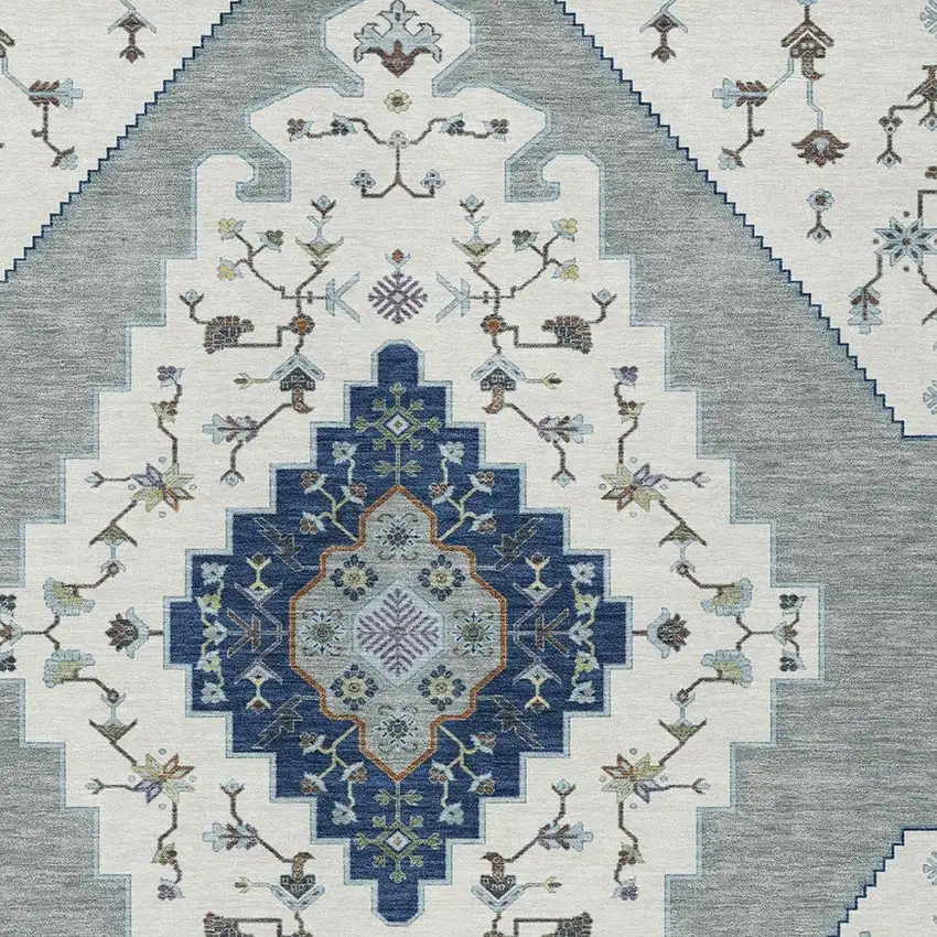 Ivory And Silver Geometric Washable Indoor Outdoor Area Rug Photo 2