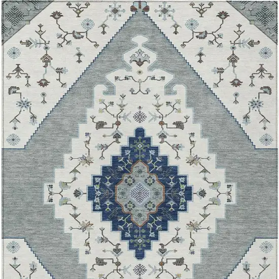 Ivory And Silver Geometric Washable Indoor Outdoor Area Rug Photo 3