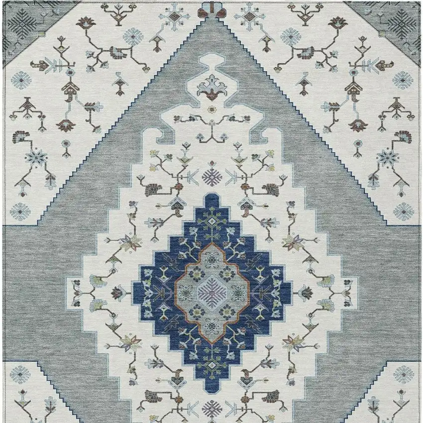 Ivory And Silver Geometric Washable Indoor Outdoor Area Rug Photo 3