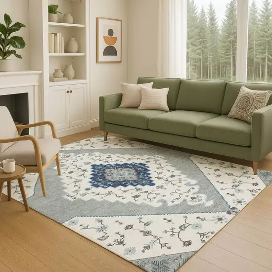 Ivory And Silver Geometric Washable Indoor Outdoor Area Rug Photo 5