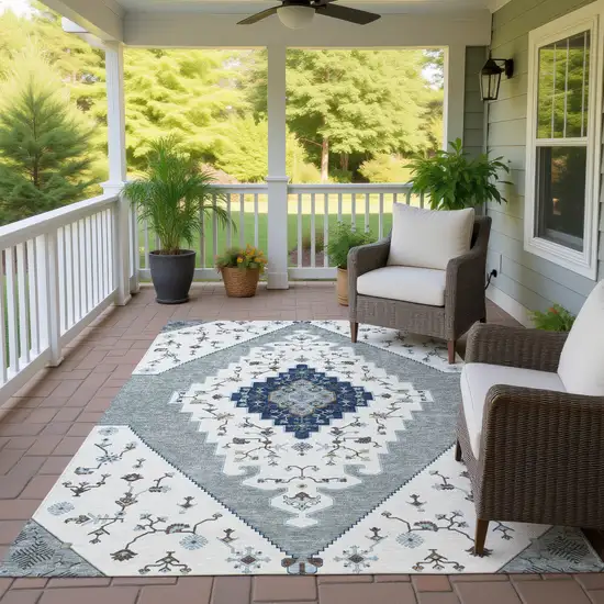 Ivory And Silver Geometric Washable Indoor Outdoor Area Rug Photo 4