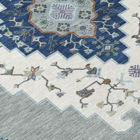 Ivory And Silver Geometric Washable Indoor Outdoor Area Rug Photo 9