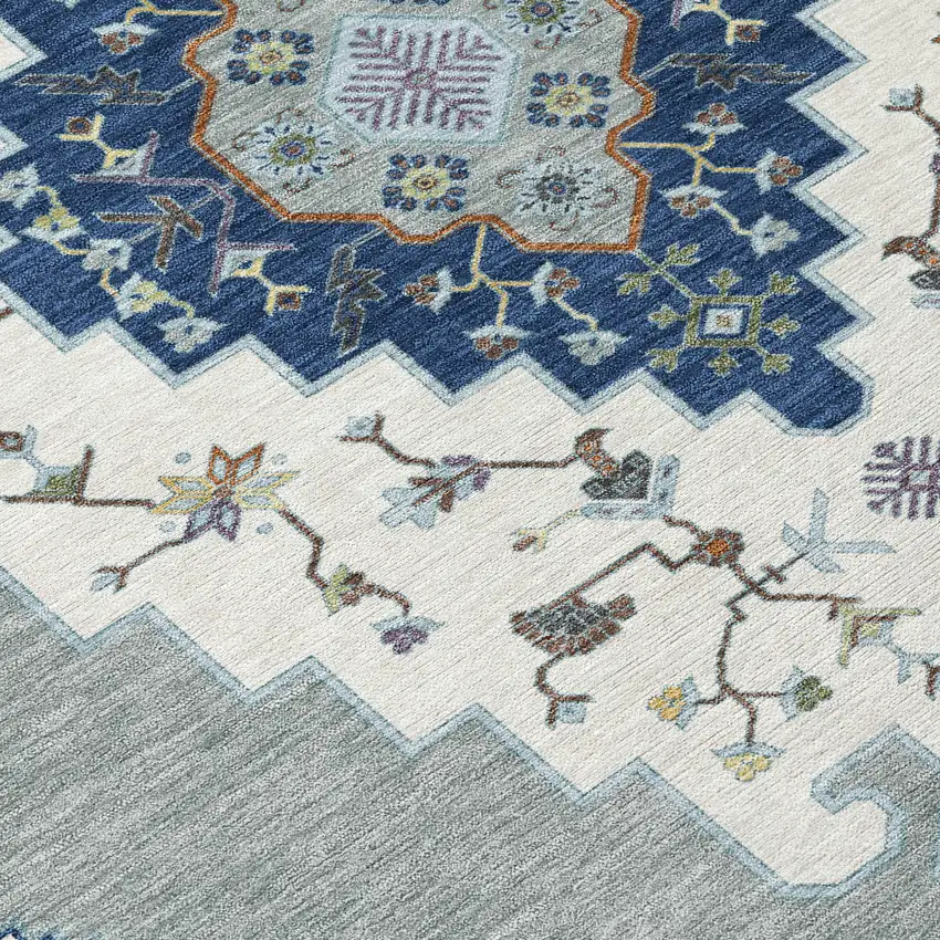 Ivory And Silver Geometric Washable Indoor Outdoor Area Rug Photo 9