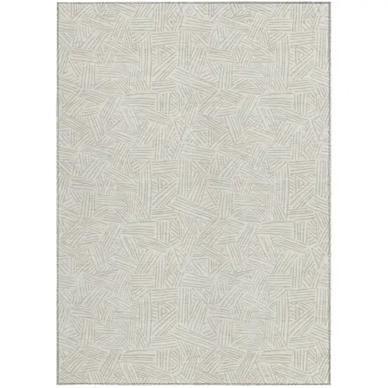 Ivory And Silver Geometric Washable Indoor Outdoor Area Rug Photo 4