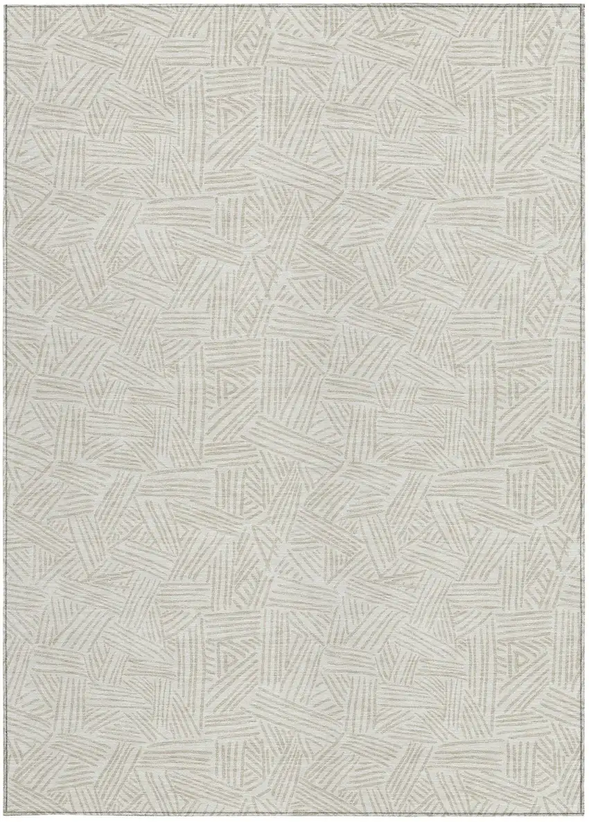 Ivory And Silver Geometric Washable Indoor Outdoor Area Rug Photo 4