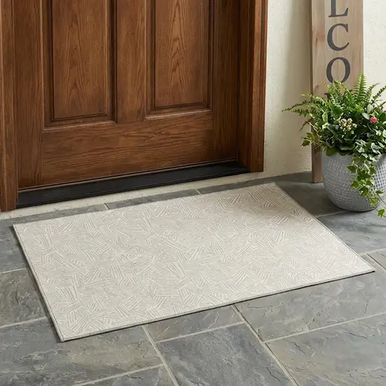 Ivory And Silver Geometric Washable Indoor Outdoor Area Rug Photo 1