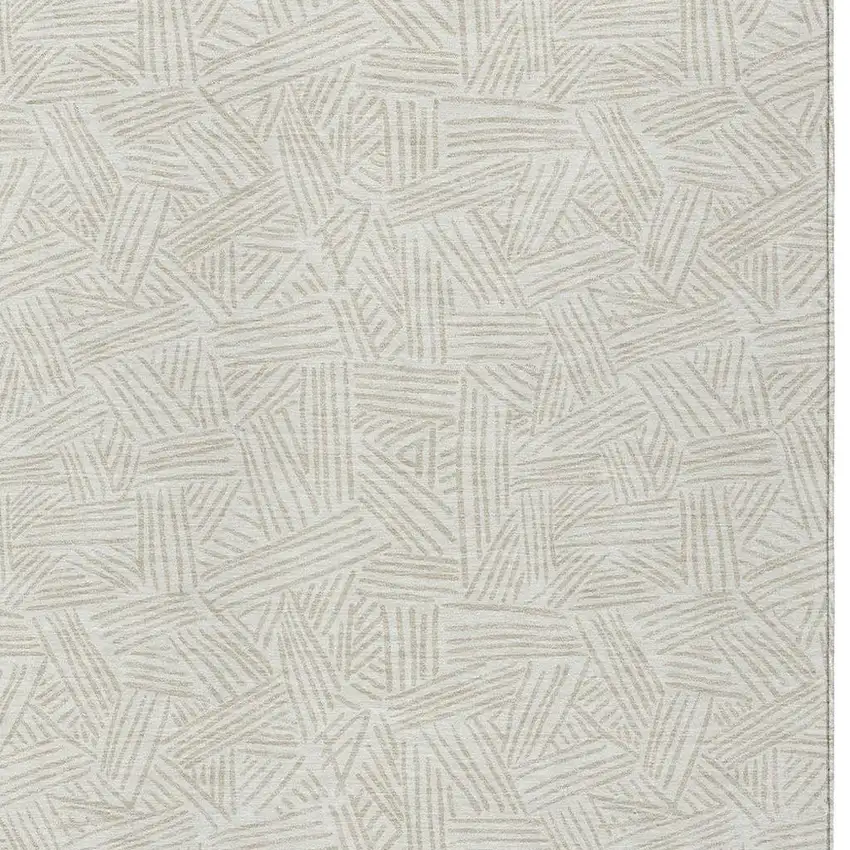 Ivory And Silver Geometric Washable Indoor Outdoor Area Rug Photo 5