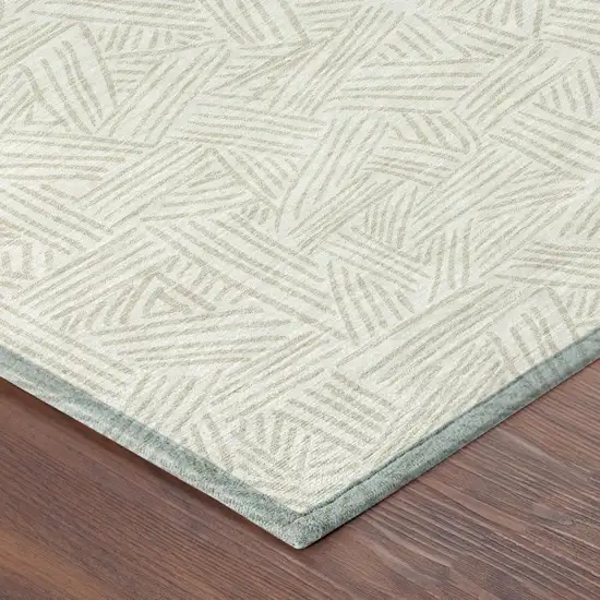 Ivory And Silver Geometric Washable Indoor Outdoor Area Rug Photo 6