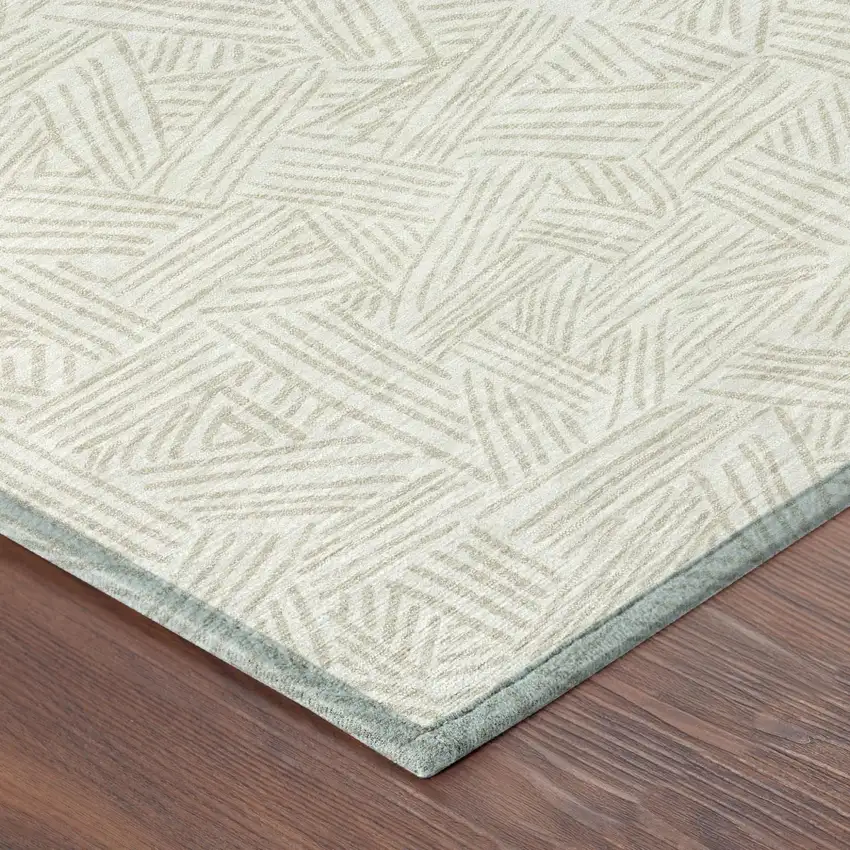 Ivory And Silver Geometric Washable Indoor Outdoor Area Rug Photo 6