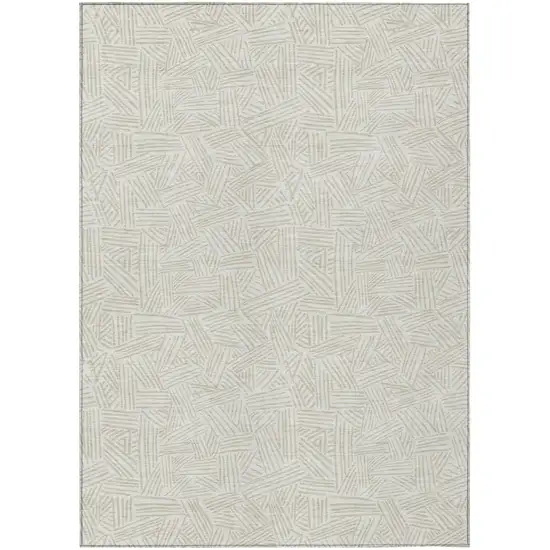 Ivory And Silver Geometric Washable Indoor Outdoor Area Rug Photo 2