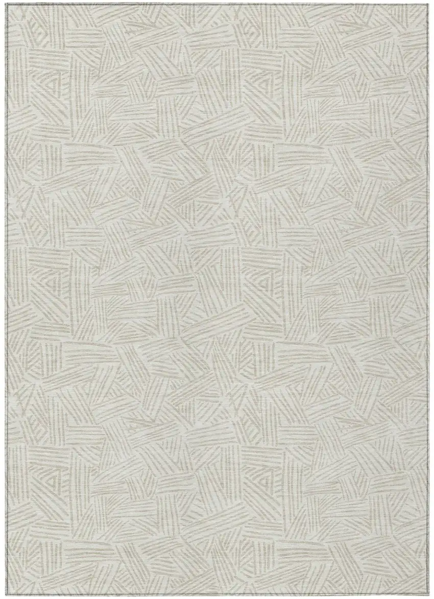 Ivory And Silver Geometric Washable Indoor Outdoor Area Rug Photo 2