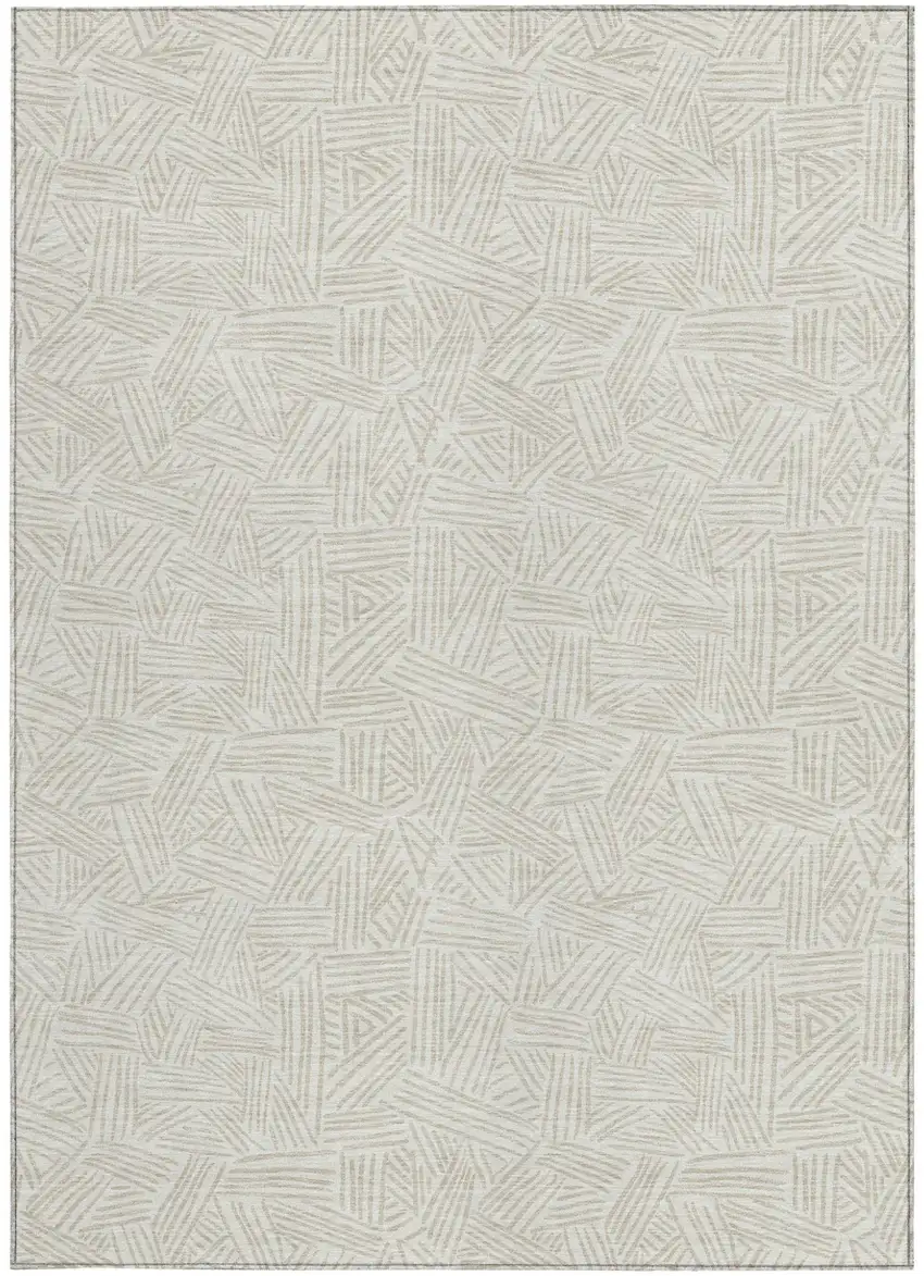 Ivory And Silver Geometric Washable Indoor Outdoor Area Rug Photo 3