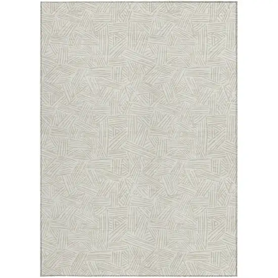 Ivory And Silver Geometric Washable Indoor Outdoor Area Rug Photo 3