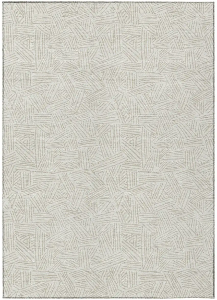Ivory And Silver Geometric Washable Indoor Outdoor Area Rug Photo 2
