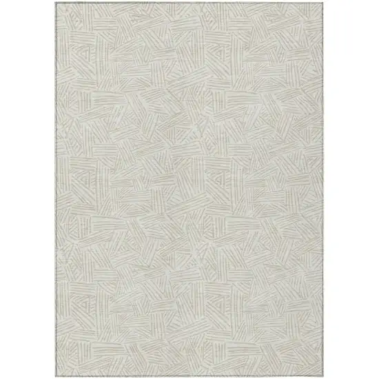 Ivory And Silver Geometric Washable Indoor Outdoor Area Rug Photo 2