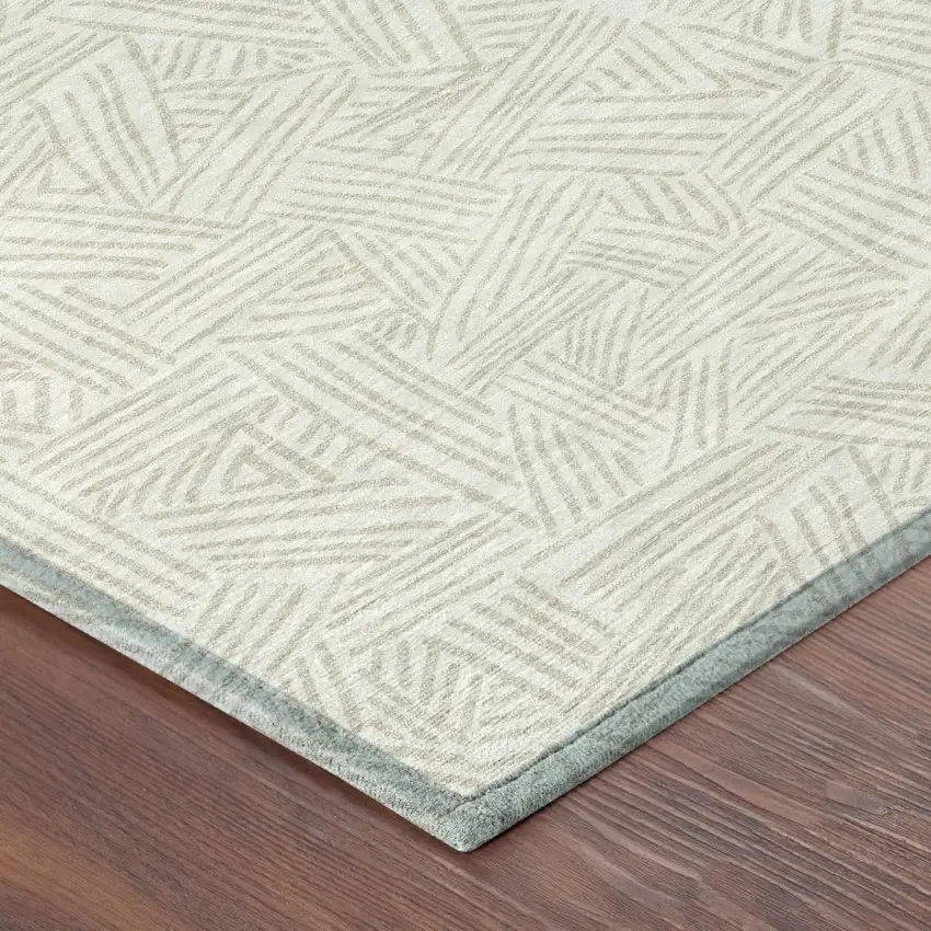 Ivory And Silver Geometric Washable Indoor Outdoor Area Rug Photo 7