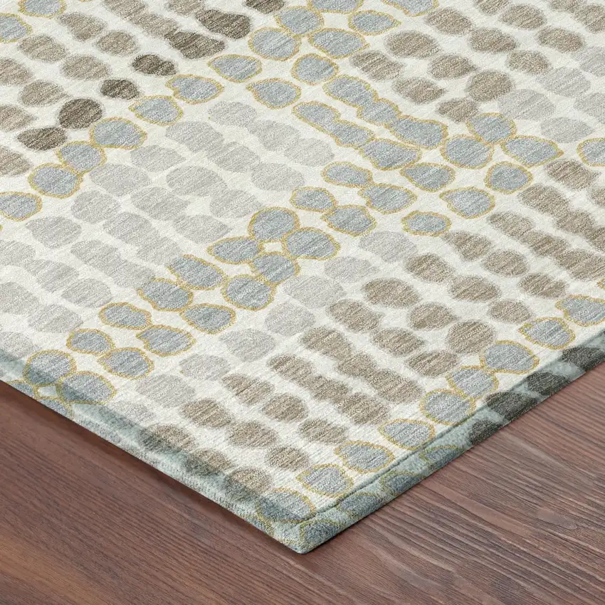 Ivory And Silver Geometric Washable Indoor Outdoor Area Rug Photo 3