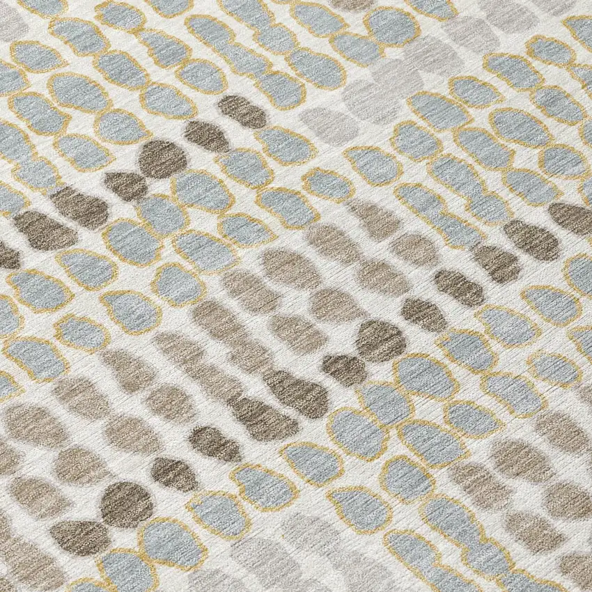 Ivory And Silver Geometric Washable Indoor Outdoor Area Rug Photo 4