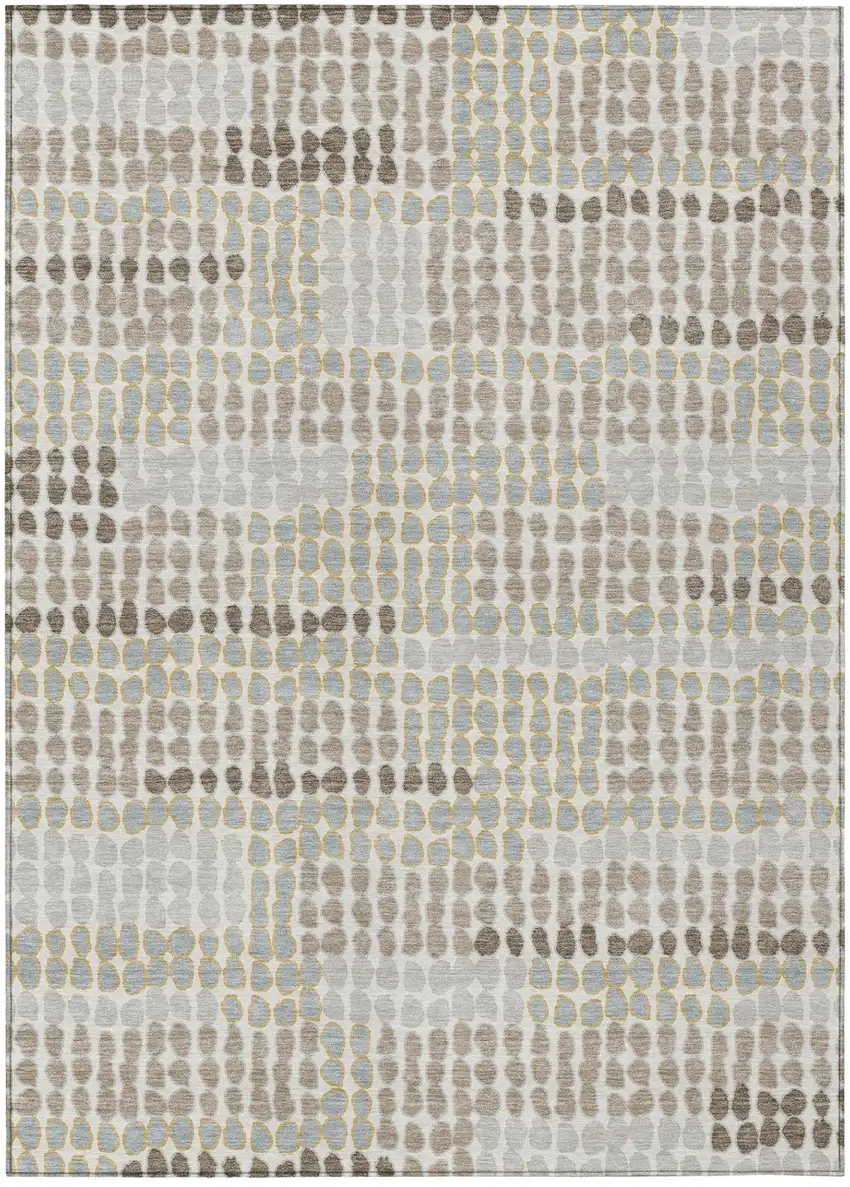 Ivory And Silver Geometric Washable Indoor Outdoor Area Rug Photo 2