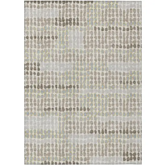 Ivory And Silver Geometric Washable Indoor Outdoor Area Rug Photo 2