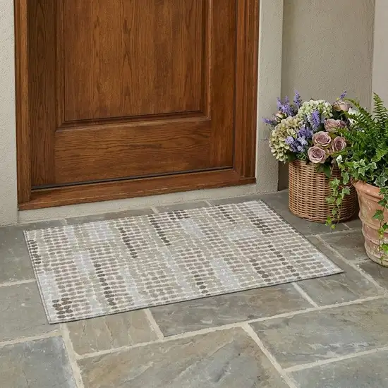 Ivory And Silver Geometric Washable Indoor Outdoor Area Rug Photo 1