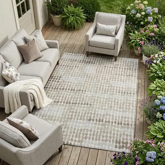 Ivory And Silver Geometric Washable Indoor Outdoor Area Rug Photo 1