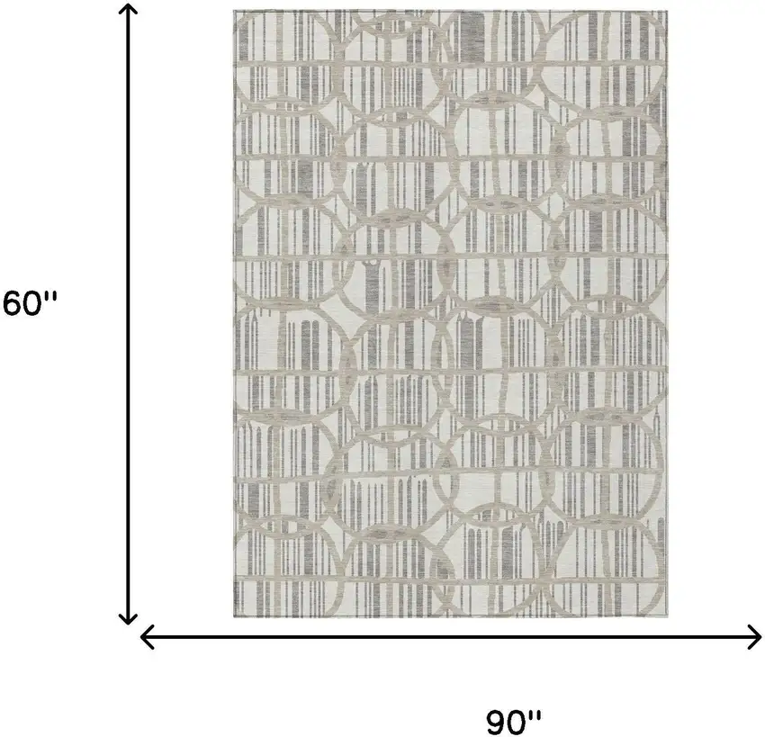 Ivory And Silver Geometric Washable Indoor Outdoor Area Rug Photo 5