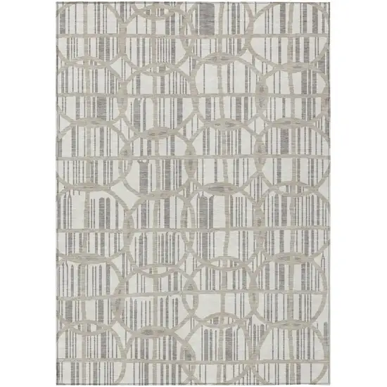 Ivory And Silver Geometric Washable Indoor Outdoor Area Rug Photo 2