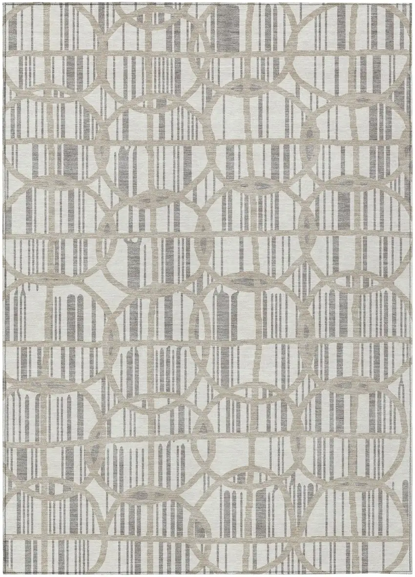 Ivory And Silver Geometric Washable Indoor Outdoor Area Rug Photo 2