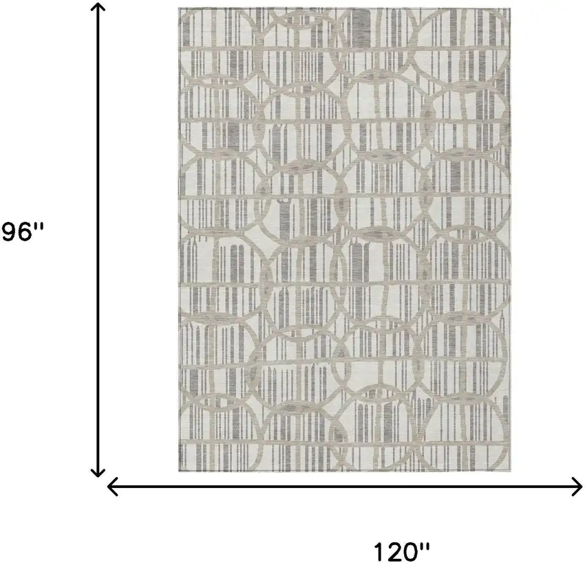Ivory And Silver Geometric Washable Indoor Outdoor Area Rug Photo 5