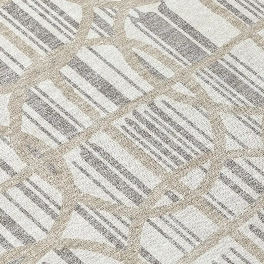 Ivory And Silver Geometric Washable Indoor Outdoor Area Rug Photo 4