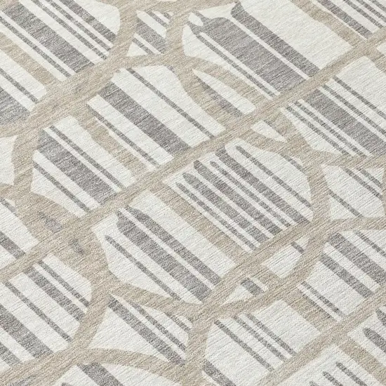 Ivory And Silver Geometric Washable Indoor Outdoor Area Rug Photo 4