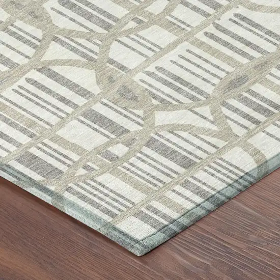 Ivory And Silver Geometric Washable Indoor Outdoor Area Rug Photo 3