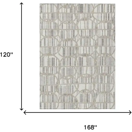 Ivory And Silver Geometric Washable Indoor Outdoor Area Rug Photo 5