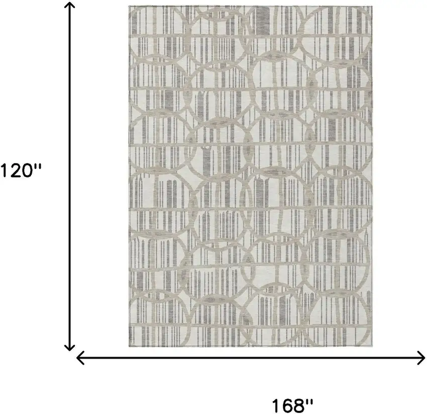 Ivory And Silver Geometric Washable Indoor Outdoor Area Rug Photo 5