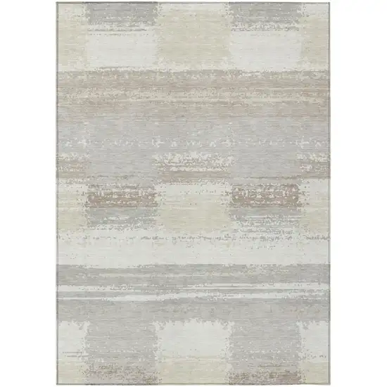 Ivory And Silver Geometric Washable Indoor Outdoor Area Rug Photo 2