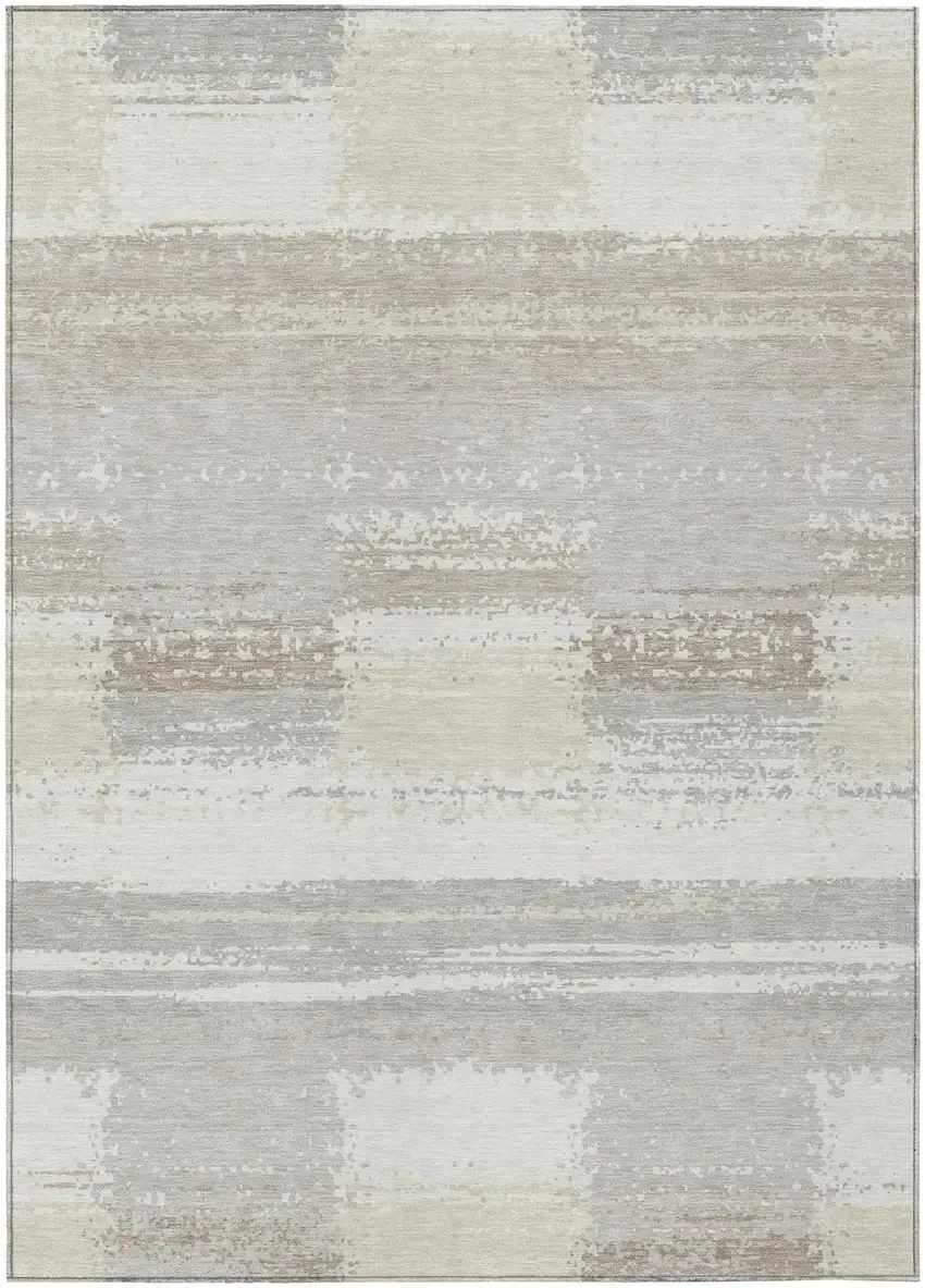 Ivory And Silver Geometric Washable Indoor Outdoor Area Rug Photo 2