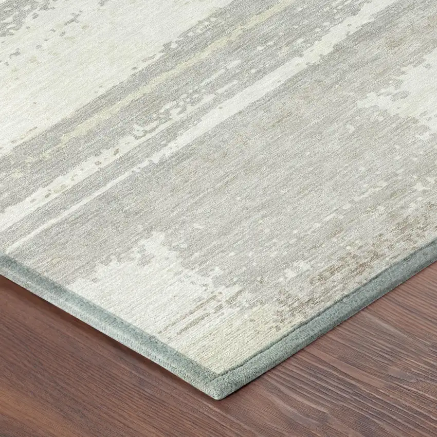 Ivory And Silver Geometric Washable Indoor Outdoor Area Rug Photo 3