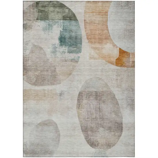 Ivory And Silver Geometric Washable Indoor Outdoor Area Rug Photo 2